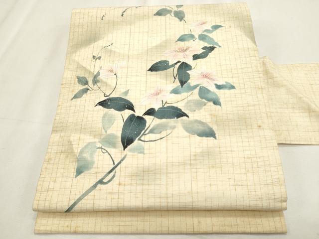 平和屋着物＊夏物　九寸名古屋帯　作家物　枝花文　銀彩　正絹　逸品　CABL2399fb