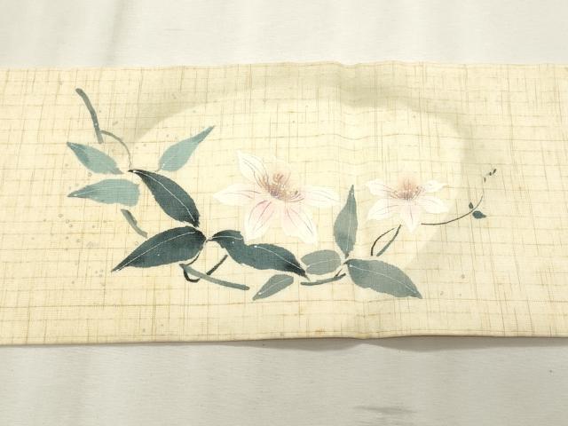 平和屋着物＊夏物　九寸名古屋帯　作家物　枝花文　銀彩　正絹　逸品　CABL2399fb
