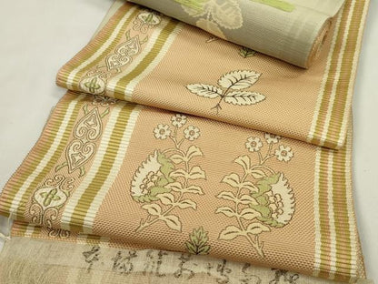平和屋着物●本場筑前博多織　名古屋帯　反物　枝花文　証紙付き　逸品　未使用　CABL2402ju