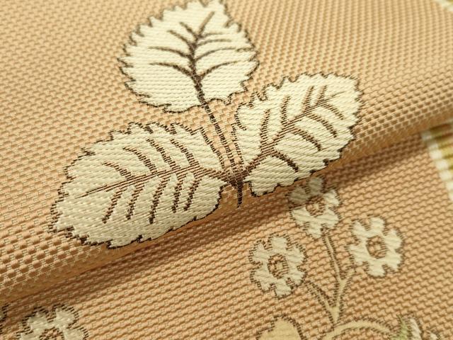 平和屋着物●本場筑前博多織　名古屋帯　反物　枝花文　証紙付き　逸品　未使用　CABL2402ju