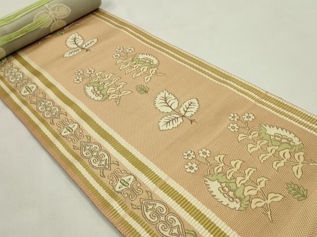 平和屋着物●本場筑前博多織　名古屋帯　反物　枝花文　証紙付き　逸品　未使用　CABL2402ju