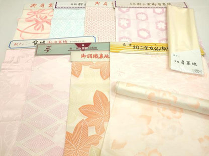 平和屋着物▼和装小物　羽裏まとめて10点　流水花文　入子菱　亀甲花文　暈しなど　未使用　CABL2414ju