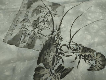平和屋着物▼男性　和装小物　羽裏まとめて５点　肩裏　手描き　昇り龍　エビ　大名行列　風景文　金彩　全て正絹　逸品　未使用CABL2415ju