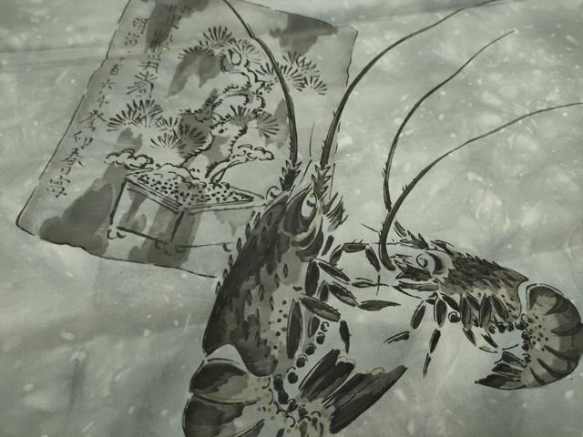 平和屋着物▼男性　和装小物　羽裏まとめて５点　肩裏　手描き　昇り龍　エビ　大名行列　風景文　金彩　全て正絹　逸品　未使用CABL2415ju