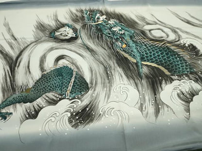 平和屋着物▼男性　和装小物　羽裏まとめて５点　肩裏　手描き　昇り龍　エビ　大名行列　風景文　金彩　全て正絹　逸品　未使用CABL2415ju