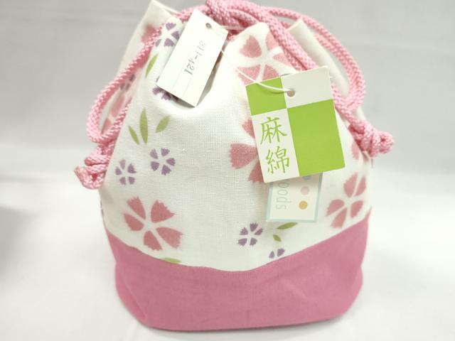 平和屋着物▼和装小物　和装バッグ　巾着まとめて５点　舞桜　縮緬　綿麻　金彩　浴衣　袴　未使用あり　逸品　CABL2425ju