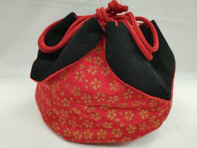 平和屋着物▼和装小物　和装バッグ　巾着まとめて５点　舞桜　縮緬　綿麻　金彩　浴衣　袴　未使用あり　逸品　CABL2425ju