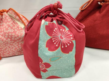 平和屋着物▼和装小物　和装バッグ　巾着まとめて５点　桔梗　流水花文　縮緬　綿　金彩　浴衣　袴　逸品　CABL2427ju