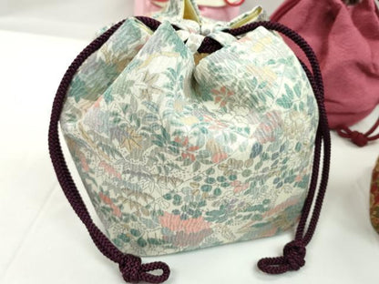 平和屋着物▼和装小物　和装バッグ　巾着まとめて５点　刺繍　鳳凰草花文　今様色　縮緬　綿　浴衣　未使用多数　逸品　CABL2429ju