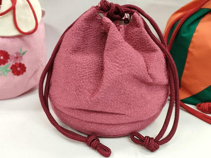 平和屋着物▼和装小物　和装バッグ　巾着まとめて５点　刺繍　鳳凰草花文　今様色　縮緬　綿　浴衣　未使用多数　逸品　CABL2429ju