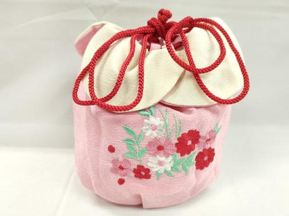 平和屋着物▼和装小物　和装バッグ　巾着まとめて５点　刺繍　鳳凰草花文　今様色　縮緬　綿　浴衣　未使用多数　逸品　CABL2429ju