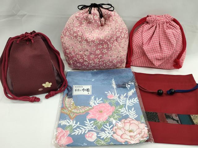 平和屋着物▼和装小物　和装バッグ　巾着まとめて５点　螺鈿　桜　花蝶文　浴衣　袴　未使用あり　逸品　CABL2431ju