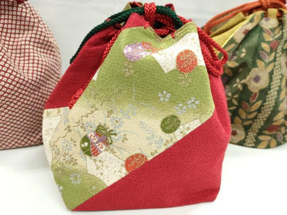 平和屋着物▼和装小物　和装バッグ　巾着まとめて５点　辻ヶ花　更紗花文　地紙仕覆文　金彩　浴衣　逸品　CABL2433ju