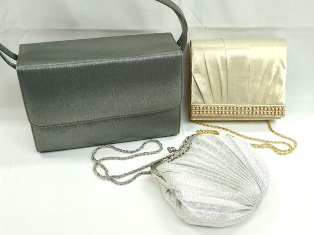 平和屋着物▼和装小物　バッグまとめて３点　ハンドバッグ　チェーン　ラインストーン　ゴールド　シルバー　Katsumitokyo　逸品CABL2514ju
