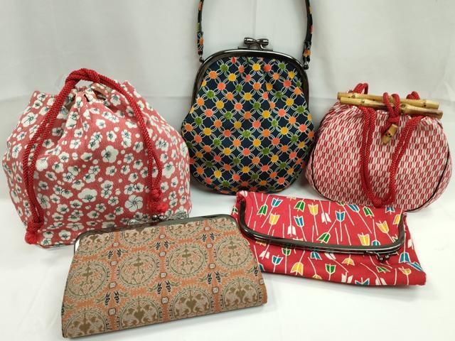 平和屋着物▼和装小物　和装バッグまとめて５点　ハンドバッグ　円文白虎朱雀錦　矢羽根　梅　巾着　がま口　クラッチ　逸品　CABL2526ju