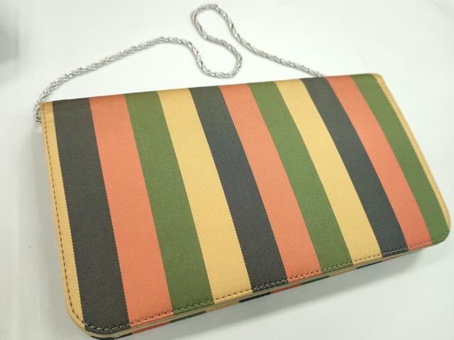 平和屋着物▼和装小物　和装バッグ・長財布まとめて５点　ハンドバッグ　吉祥花文　縞　茶　臙脂色　逸品　CABL2527ju