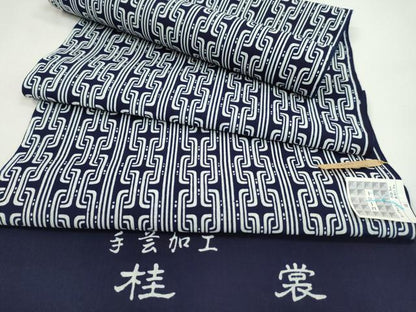 平和屋着物＊夏物　男性　浴衣　反物　注染　手芸加工　桂裳　幾何学文様　コーマ糸使用　綿　着尺　逸品　未使用　CABL2531ju
