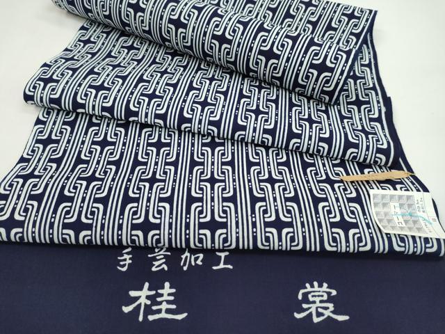 平和屋着物＊夏物　男性　浴衣　反物　注染　手芸加工　桂裳　幾何学文様　コーマ糸使用　綿　着尺　逸品　未使用　CABL2531ju