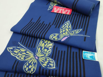 平和屋着物＊夏物　浴衣　反物　注染　舞蝶文　日本製　綿　着尺　逸品　未使用　CABL2536ju