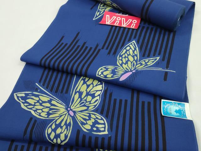 平和屋着物＊夏物　浴衣　反物　注染　舞蝶文　日本製　綿　着尺　逸品　未使用　CABL2536ju