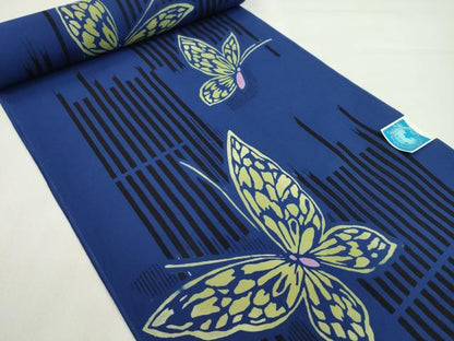 平和屋着物＊夏物　浴衣　反物　注染　舞蝶文　日本製　綿　着尺　逸品　未使用　CABL2536ju