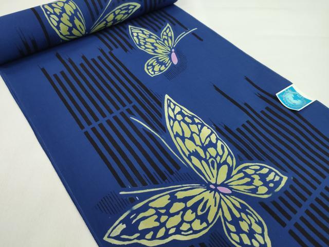 平和屋着物＊夏物　浴衣　反物　注染　舞蝶文　日本製　綿　着尺　逸品　未使用　CABL2536ju