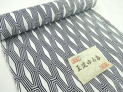 平和屋着物＊夏物　浴衣　反物　注染　玉淀ゆかた　幾何学文　綿　着尺　逸品　未使用　CABL2537ju