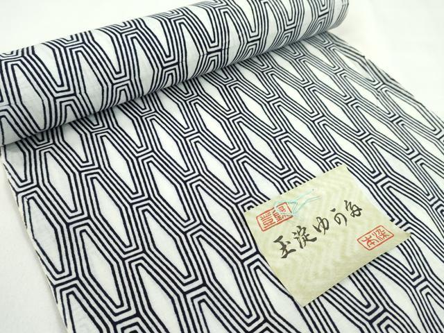平和屋着物＊夏物　浴衣　反物　注染　玉淀ゆかた　幾何学文　綿　着尺　逸品　未使用　CABL2537ju