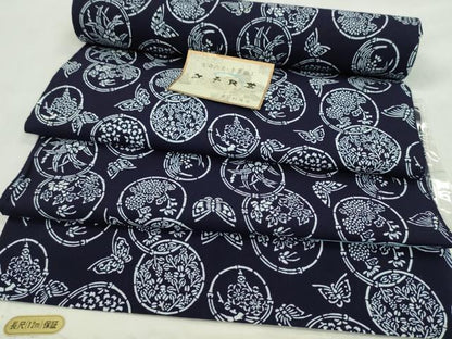 平和屋着物＊夏物　浴衣　反物　注染　舞蝶草花丸文　綿　着尺　逸品　未使用　CABL2554ju