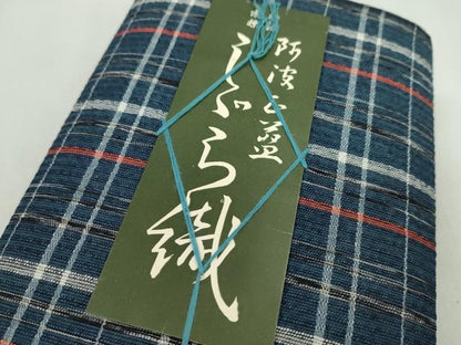 平和屋着物＊夏物　阿波しじら織　浴衣　反物　正藍染　格子柄　綿　証紙付き　着尺　逸品　未使用　CABL2559ju