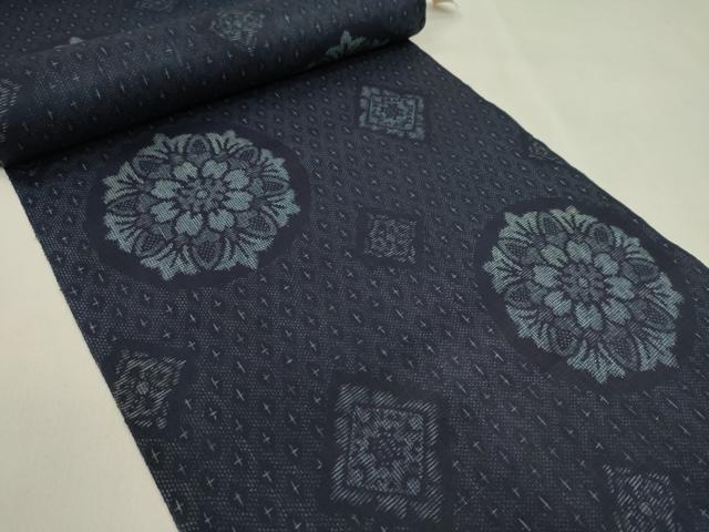 平和屋着物＊夏物　上布　反物　十字絣菱花文　本麻　着尺　逸品　未使用　CABL2563ju