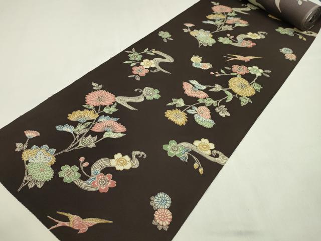 平和屋着物●小紋　反物　型染め　花鳥文　着尺　逸品　未使用　CABL2572ju