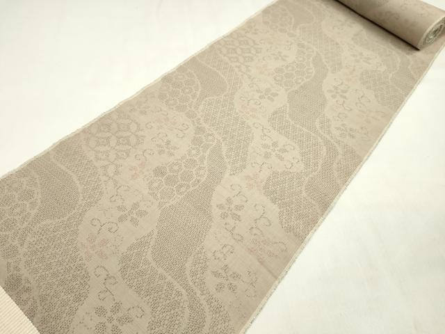 平和屋着物●結城紬　反物　80亀甲　道長吉祥花文　灰梅色　着尺　逸品　未使用　CABL2577ju