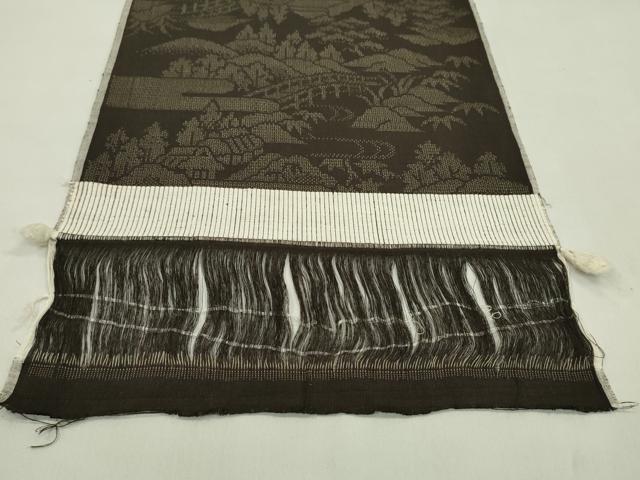 平和屋着物●結城紬　反物　100亀甲　エ霞風景文　着尺　逸品　未使用　CABL2579ju