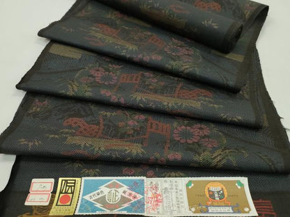 平和屋着物●本場大島紬　反物　7マルキ　古代染色　純泥染　エ霞風景花文　肥後利一作　証紙付き　着尺　逸品　未使用　CABL2583ju