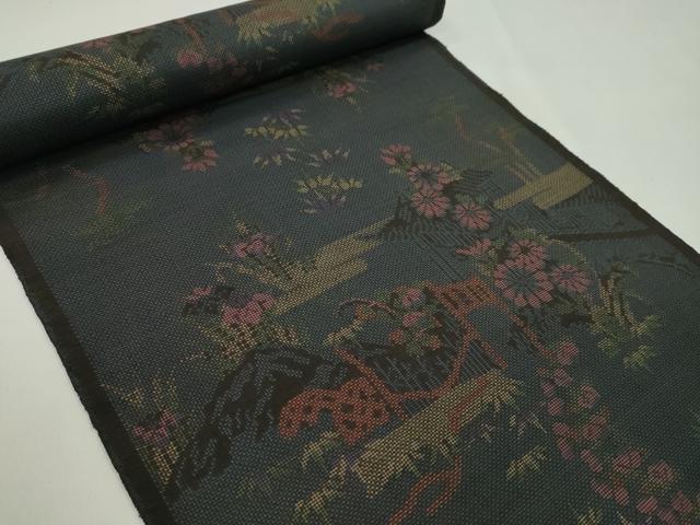 平和屋着物●本場大島紬　反物　7マルキ　古代染色　純泥染　エ霞風景花文　肥後利一作　証紙付き　着尺　逸品　未使用　CABL2583ju