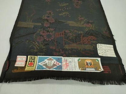 平和屋着物●本場大島紬　反物　7マルキ　古代染色　純泥染　エ霞風景花文　肥後利一作　証紙付き　着尺　逸品　未使用　CABL2583ju