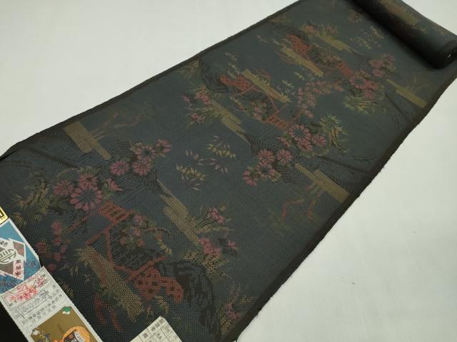 平和屋着物●本場大島紬　反物　7マルキ　古代染色　純泥染　エ霞風景花文　肥後利一作　証紙付き　着尺　逸品　未使用　CABL2583ju
