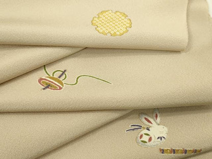 平和屋着物●小紋　反物　雪輪玩具文　金彩　丹後ちりめん　着尺　逸品　未使用　CABL2585ju