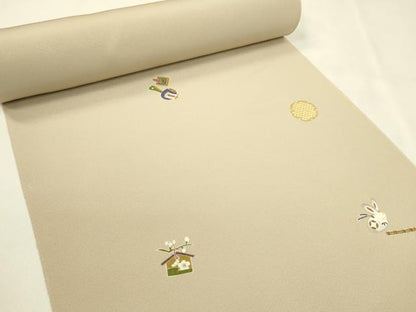 平和屋着物●小紋　反物　雪輪玩具文　金彩　丹後ちりめん　着尺　逸品　未使用　CABL2585ju