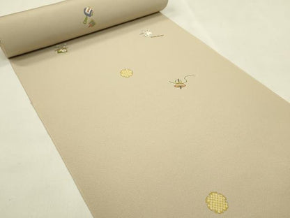 平和屋着物●小紋　反物　雪輪玩具文　金彩　丹後ちりめん　着尺　逸品　未使用　CABL2585ju