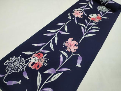 平和屋着物＊夏物　浴衣　反物　注染　百合　綿　着尺　逸品　未使用　CABL2587ju