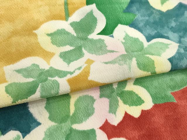 平和屋着物●小紋　反物　蔦の葉花文　丹後ちりめん　着尺　逸品　未使用　CABL2606ju