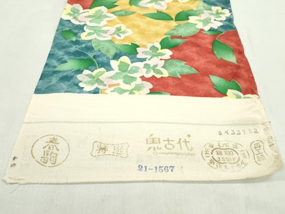 平和屋着物●小紋　反物　蔦の葉花文　丹後ちりめん　着尺　逸品　未使用　CABL2606ju