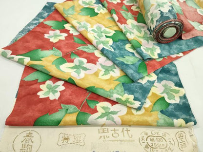 平和屋着物●小紋　反物　蔦の葉花文　丹後ちりめん　着尺　逸品　未使用　CABL2606ju
