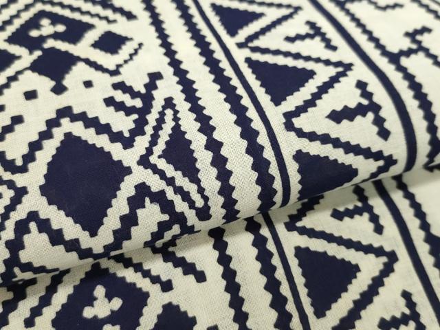 平和屋着物∴夏物　浴衣　反物　注染　幾何学間道　綿　着尺　逸品　未使用　CABL2613ju