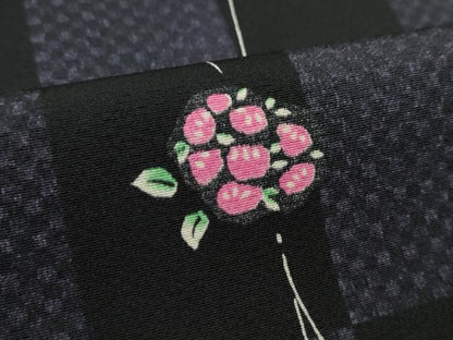 平和屋着物●小紋　反物　市松枝花文　着尺　逸品　未使用　CABL2625ju