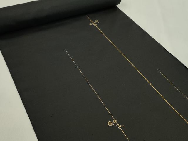 平和屋着物●紬屋吉兵衛　一徳紬　反物　玉糸手織　刺し子　総刺繍　枝花文　黒地　証紙付き　着尺　逸品　未使用　CABL2628ju