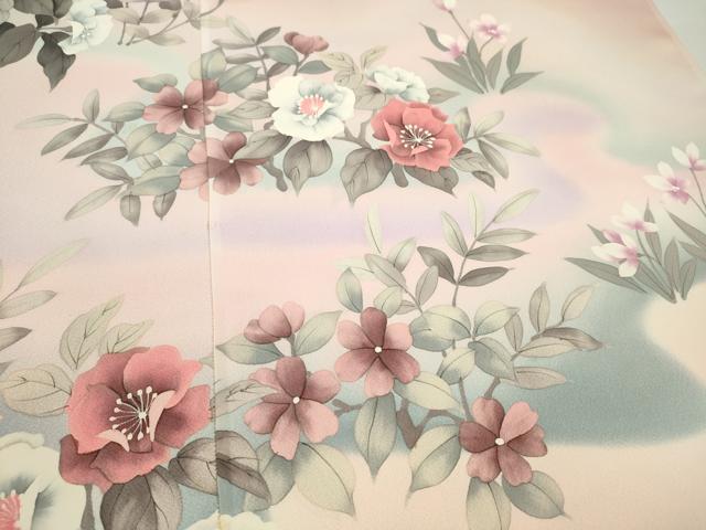 平和屋着物●付下げ　反物　手描き　枝花文　暈し染め　丹後ちりめん　着尺　逸品　未使用　CABL2630ju