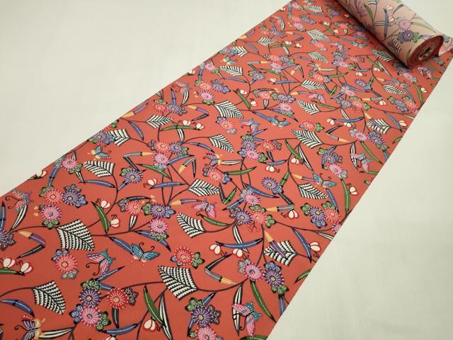 平和屋着物●小紋　反物　紅型　花蝶文　着尺　逸品　未使用　CABL2631ju